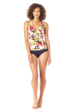 Anne Cole - Women's Fixed Triangle Tankini Swim Top -One-Pieces Store AnneCole FixedTriangleTankiniSwimTop 264 22MT23063 NAVY jpg