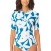 Anne Cole - Half Zip Front Rash Guard One Piece Swimsuit