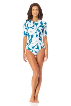 Anne Cole - Half Zip Front Rash Guard One Piece Swimsuit -One-Pieces Store AnneCole HalfZipFrontRashGuardOnePieceSwimsuit 117 22MO08266 TEPT jpg