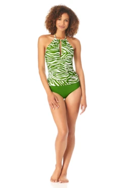 Anne Cole - Women's High Neck Halter Tankini Swim Top -One-Pieces Store AnneCole HighNeckHalterTankiniSwimTop 2727 22MT22164 GRGR jpg