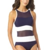 Anne Cole - High Neck Mesh One Piece Swimsuit -One-Pieces Store AnneCole HighNeckMeshOnePieceSwimsuit 773 22MO07301 NVWH FRONT JPG