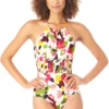 Anne Cole - High Neck Smocked One Piece Swimsuit -One-Pieces Store AnneCole HighNeckSmockedOnePieceSwimsuit 386 22MO05263 MULT FRONT jpg
