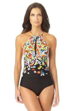 Anne Cole - High Neck With Ruffle Straps One Piece Swimsuit