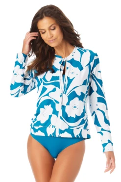 Anne Cole - Long Sleeve Zip Front Rash Guard Top -One-Pieces Store AnneCole LongSleeveZipFrontRashGuardTop 145 22MC54466 TEPT FRONT jpg