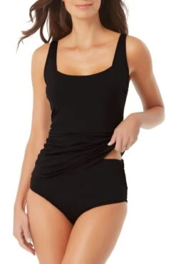 One-Pieces Store -One-Pieces Store AnneCole Resort Square Neck Tankini Top 579 21MT21901 BLK FRONT jpg