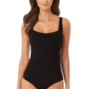 Anne Cole - Square Neck Shirred One Piece -One-Pieces Store AnneCole SquareNeckShirredOnePiece 1720 22MO08001 BLK FRONT jpg
