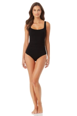 Anne Cole - Square Neck Shirred One Piece -One-Pieces Store AnneCole SquareNeckShirredOnePiece 1720 22MO08001 BLK jpg