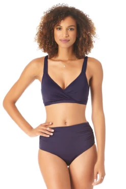 Anne Cole - Women's Hidden Underwire Bikini Swim Top -One-Pieces Store AnneCole SurpliceHiddenUnderwireBikiniSwimTop 1939 22MT19901 NAVY FRONT jpg