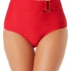 Anne Cole - Textured High Waisted Belted Bottom -One-Pieces Store AnneCole TexturedHighWaistedBeltedBottom 1375 21MB35473 RED FRONT jpg