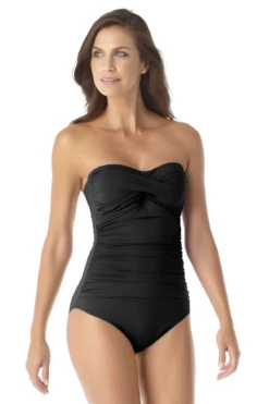 Anne Cole - Twist Front Shirred One Piece -One-Pieces Store AnneCole TwistFrontShirredOnePieceSwimsuit 22412 MYMO00501 BLK FRONT jpg