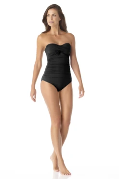 Anne Cole - Twist Front Shirred One Piece -One-Pieces Store AnneCole TwistFrontShirredOnePieceSwimsuit 22412 MYMO00501 BLK jpg
