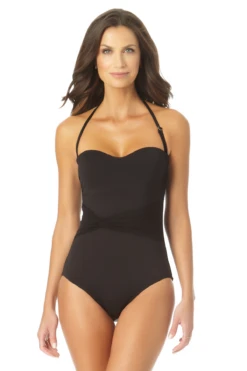 Anne Cole - Twist Mesh Belt Strapless One Piece Swimsuit