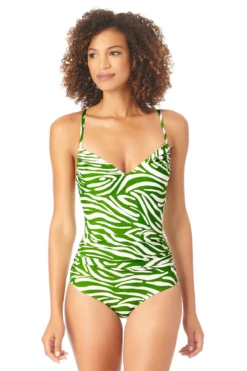 Anne Cole - X Back Shirred One Piece Swimsuit