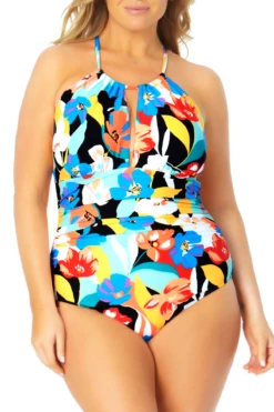 Anne Cole Plus - High Neck With Keyhole One Piece Swimsuit