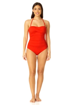 Anne Cole - Twist Front Shirred One Piece -One-Pieces Store MYMO00501 RED SPICE 1