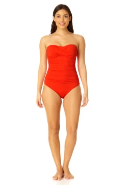 Anne Cole - Twist Front Shirred One Piece -One-Pieces Store MYMO00501 RED SPICE 3