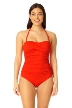 Anne Cole - Twist Front Shirred One Piece -One-Pieces Store MYMO00501 RED SPICE 5
