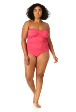 Anne Cole Plus - Twist Front Shirred One Piece -One-Pieces Store MYPO00501 HTPK 1348