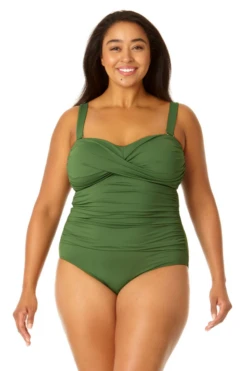 Anne Cole Plus - Twist Front Shirred One Piece -One-Pieces Store MYPO00501 MOSS 1913 2