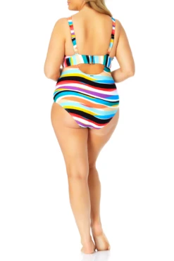 Anne Cole Plus - Over The Shoulder V Neck One Piece Swimsuit -One-Pieces Store OverTheShoulderVNeckOnePieceSwimsuit 429 21PO02286 MULT jpg