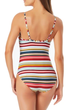 One-Pieces Store -One-Pieces Store anne cole boardwalk stripe cf cinched bar maillot mult back crop 262 21MO09506
