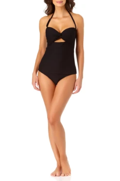 Anne Cole - Textured Twist Front Bandeau Tankini Top With Cutout -One-Pieces Store anne cole dream weaver twist front bikini top front 1800 21MT28714