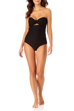 Anne Cole - Textured Twist Front Bandeau Tankini Top With Cutout -One-Pieces Store anne cole dream weaver twist front bikini top front 1800 21MT28714 2