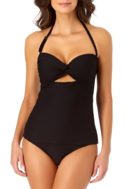 Anne Cole - Textured Twist Front Bandeau Tankini Top With Cutout -One-Pieces Store anne cole dream weaver twist front bikini top front crop 1785 21MT28714