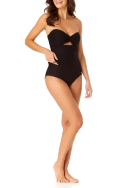 Anne Cole - Textured Twist Front Bandeau Tankini Top With Cutout -One-Pieces Store anne cole dream weaver twist front bikini top side 1814 21MT28714
