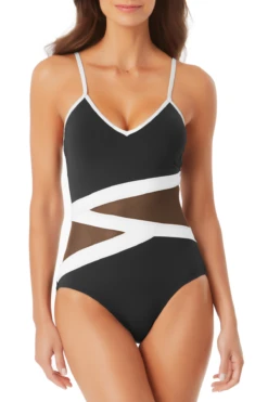 Anne Cole - Colorblock Mesh One Piece Swimsuit