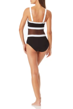 Anne Cole - Colorblock Mesh High Neck One Piece Swimsuit -One-Pieces Store anne cole hot mesh high neck mesh insert op back 1383 21MO02875