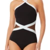 Anne Cole - Colorblock Mesh High Neck One Piece Swimsuit -One-Pieces Store anne cole hot mesh high neck mesh insert op crop 1365 21MO02875
