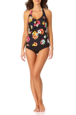 Anne Cole - Halter U Trim Tankini Top -One-Pieces Store anne cole island bloom halter u trim tankini front 643 21MT28927
