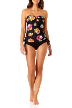 Anne Cole - Bandeau Tankini With U Trim -One-Pieces Store anne cole island bloom strappless u trim drawstring bandeau tankini front 1626 21MT29027