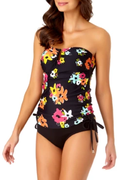 Anne Cole - Bandeau Tankini With U Trim -One-Pieces Store anne cole island bloom strappless u trim drawstring bandeau tankini front crop 1646 21MT29027