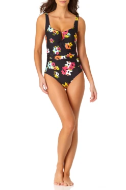 Anne Cole - Sweetheart U Trim One Piece Swimsuit -One-Pieces Store anne cole island bloom sweetheart u trim ruched one piece front 816 21MO07527