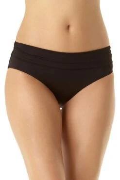 Anne Cole - Convertible High Waist Shirred Swim Bottom -One-Pieces Store anne cole live in color convertible shirred hi low bikini bottom blk front crop 631 MYMB36001