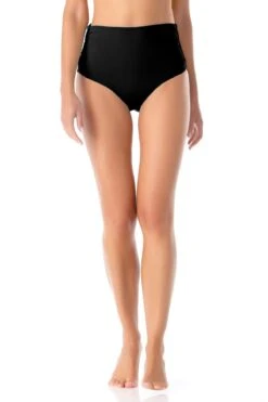 Anne Cole - Convertible High Waist Shirred Swim Bottom -One-Pieces Store anne cole live in color convertible shirred hi low bikini bottom blk front1849 MYMB36001