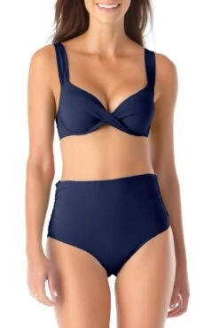 Anne Cole - Underwire Twist Front Bikini Swim Top -One-Pieces Store anne cole live in color underwire twist front cup size bikini top navy front crop 1838 MYMT10501