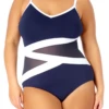 Anne Cole Plus - Colorblock Mesh One Piece Swimsuit 2 Anne Cole Plus - Colorblock Mesh One Piece Swimsuit -One-Pieces Store anne cole plus hot mesh asymetric mesh ots op navy crop 1038 21PO03975