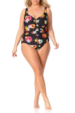 Anne Cole Plus - Sweetheart U Trim One Piece Swimsuit 12 Anne Cole Plus - Sweetheart U Trim One Piece Swimsuit -One-Pieces Store anne cole plus island bloom sweetheart u trim ruched one piece front 1377 21PO07527