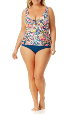 Anne Cole Plus - Underwire Twist Front Tankini Swim Top -One-Pieces Store anne cole plus watercolor paisley uw twist front ots tankini front 130 21PT20195
