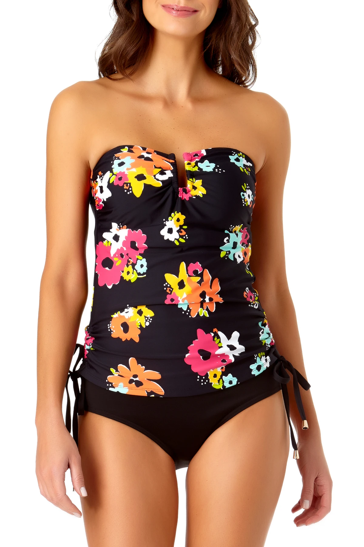 One-Pieces Store -One-Pieces Store anne cole island bloom strappless u trim drawstring bandeau tankini front crop 1626 21MT29027